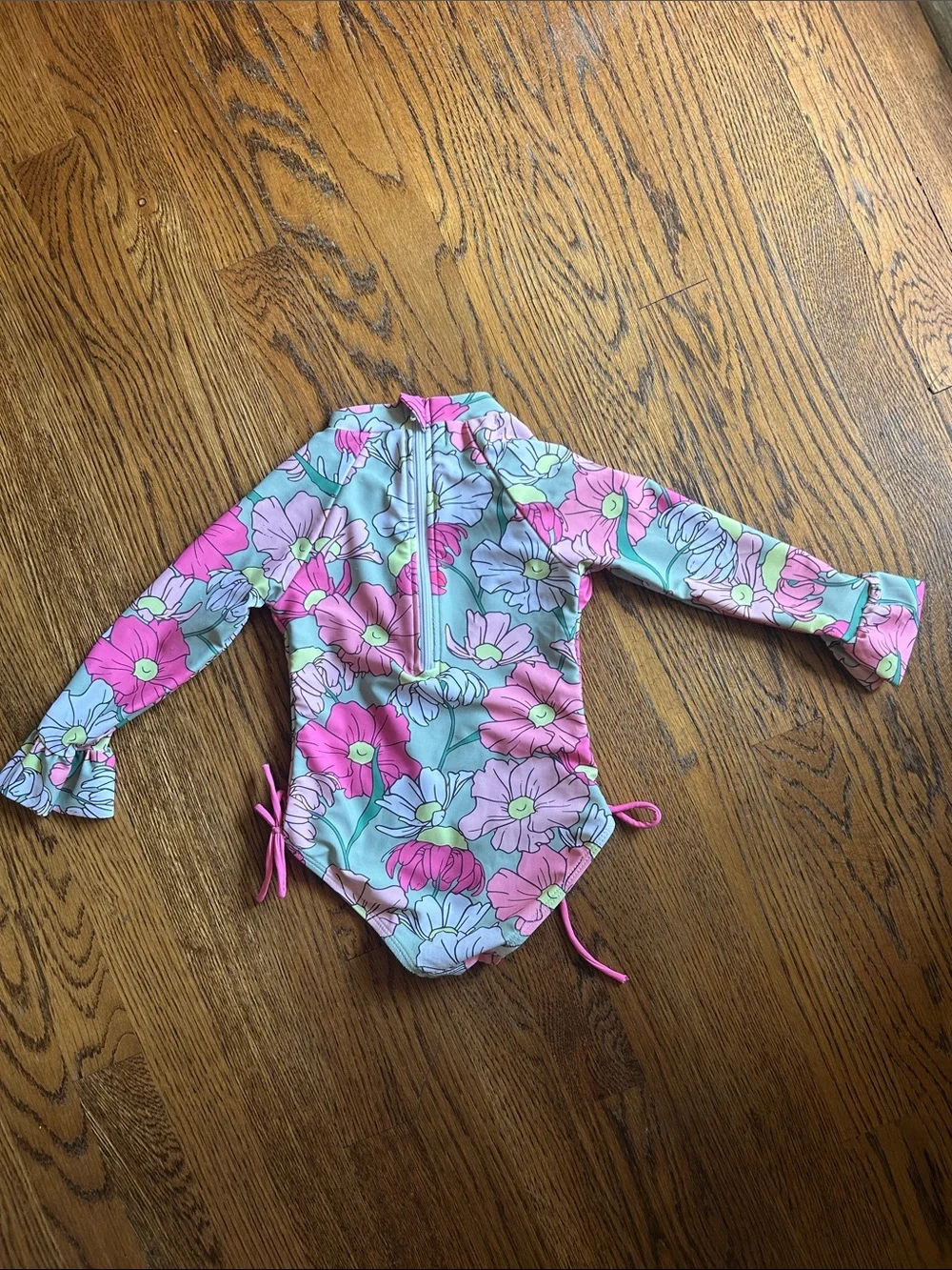 Long-Sleeve Floral Kids Rashguard Swimsuit - Pink & Mint